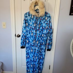 Blue Penguin Onezie with Hood